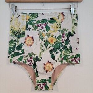 High-Waist Floral Women’s Swim Briefs in White and Green
